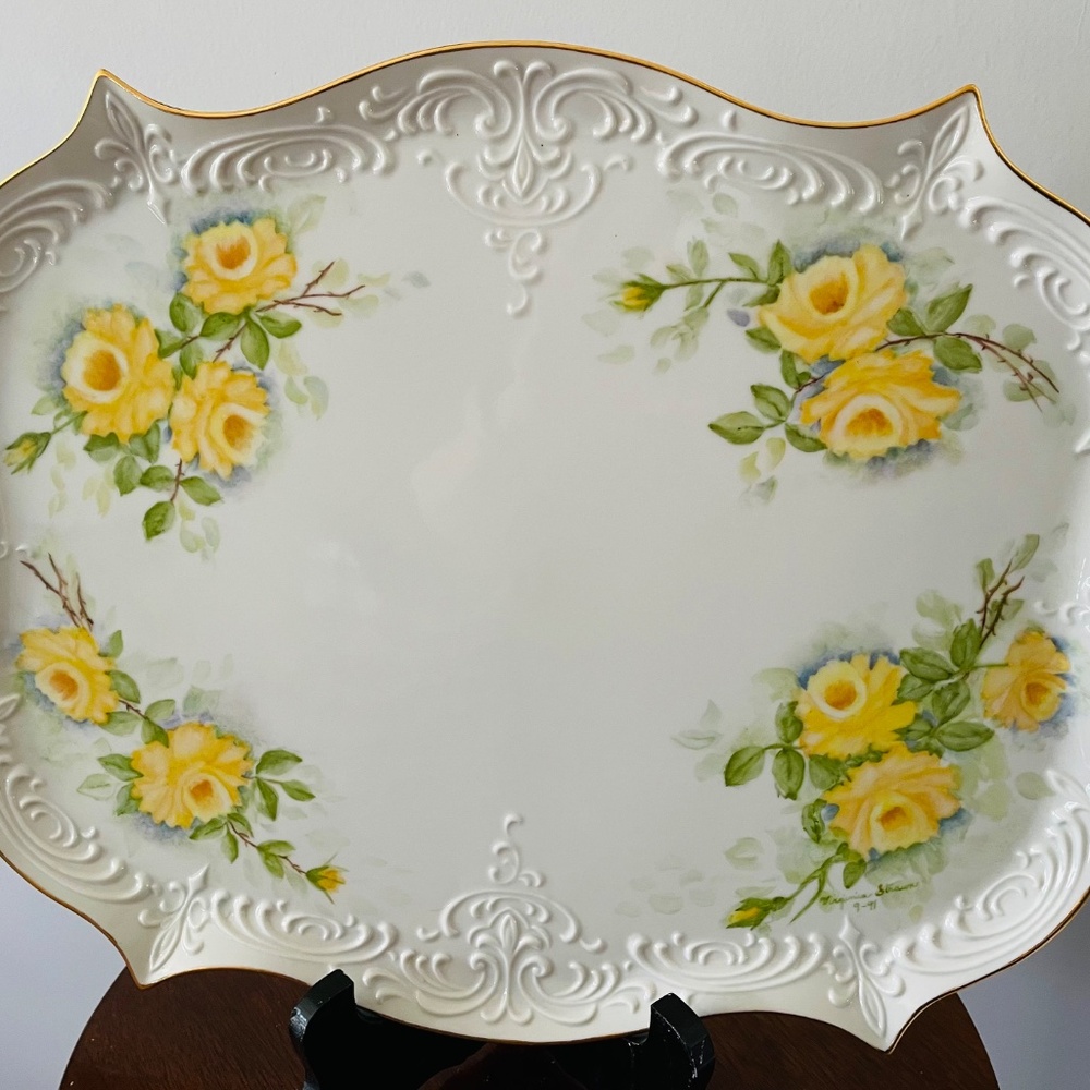 Vintage Hand Painted Porcelain Tray, Porcelain Floral Tray, Vintage serving Tray - Picture 4 of 6